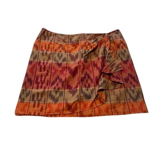 Lauren Ralph Lauren True Wrap Skirt Above Knee Geo Motif Ruffle Ikat Fall NEW 20 - Picture 3 of 10